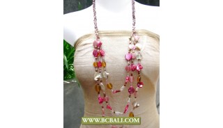 Cute Pink 3 Strand Shells Nuget  Necklace Beading